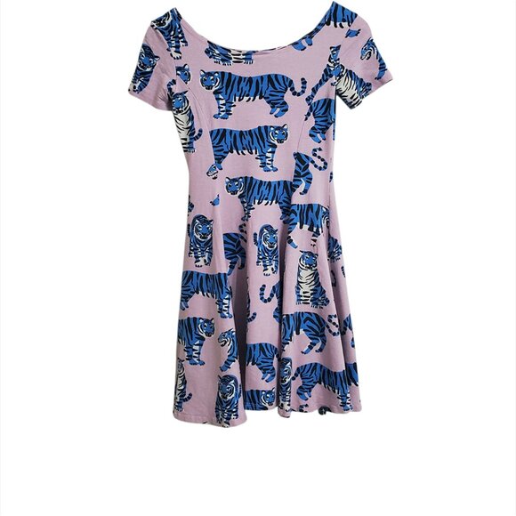 NOOWORKS Womens Cha Cha Mini Dress Small Blue Tiger Print Short Sleeve - Picture 6 of 14
